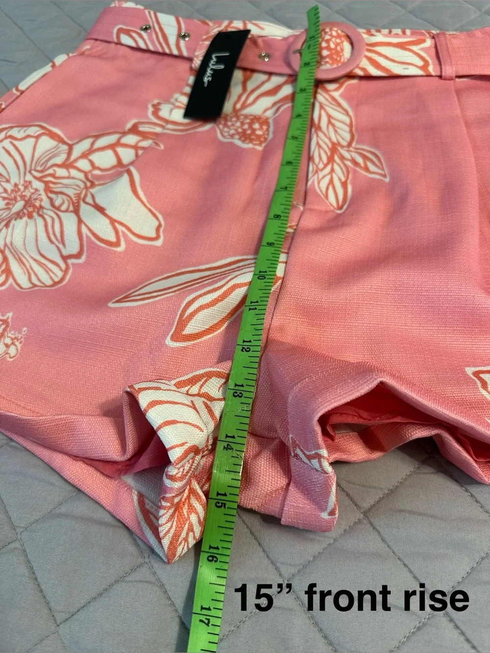 NWT Lulu's Pink Floral High-Rise Belted Shorts - Large